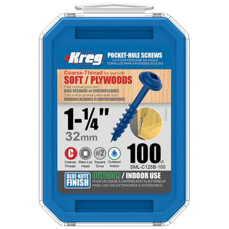 sml-c125b-100 Саморезы Kreg Jig Blue-Kote 4,0 х 31,8 Maxi-Lock (100 шт.) sml-c125b-100 Саморезы Kreg Jig Blue-Kote 4,0 х 31,8 Maxi-Lock (100 шт.)