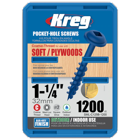 sml-c125b-1200 Саморезы Kreg Jig Blue-Kote 4,0 х 31,8 Maxi-Lock (1200 шт.) sml-c125b-1200 Саморезы Kreg Jig Blue-Kote 4,0 х 31,8 Maxi-Lock (1200 шт.)