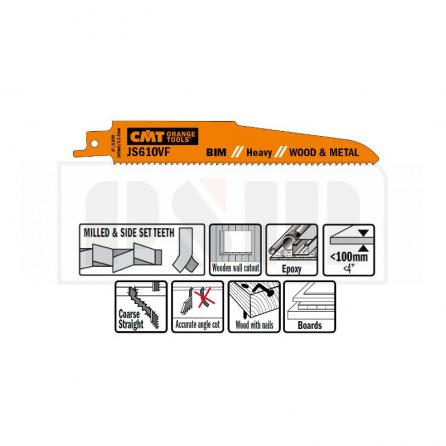 CMT JS610VF-5 Пилки сабельные 5 штук для дерева и металла(bim) 150x3,2-5x5-8tpi  