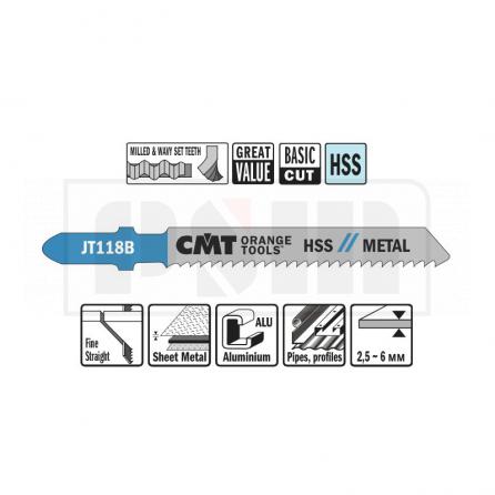 CMT JT118B-5 Пилки лобзиковые (металл/чистовой рез) комплект из 5шт.  