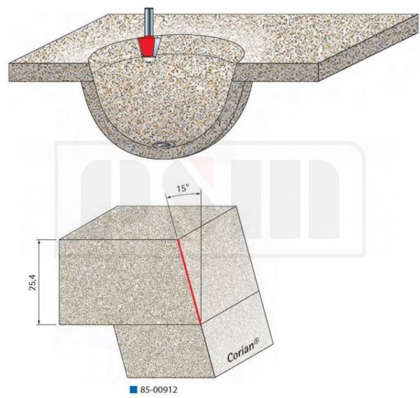 Обрабатываемая поверхность Фреза 85-00912 по искусственному камню конусная 15 градус .(35.6*25.4*12) мм